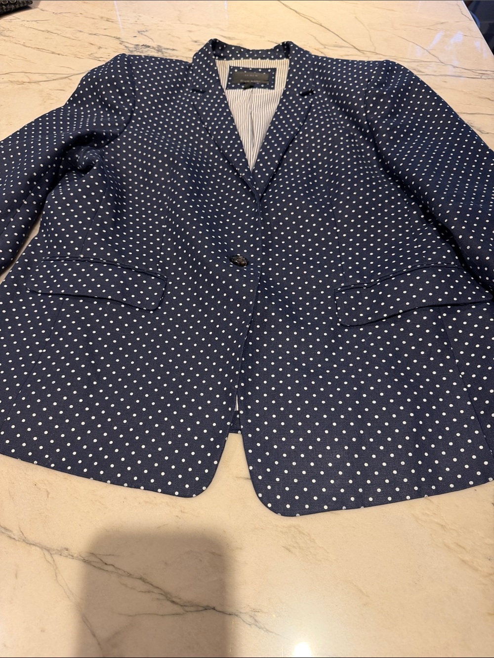 J. Crew Navy Linen Polka Dot Blazer